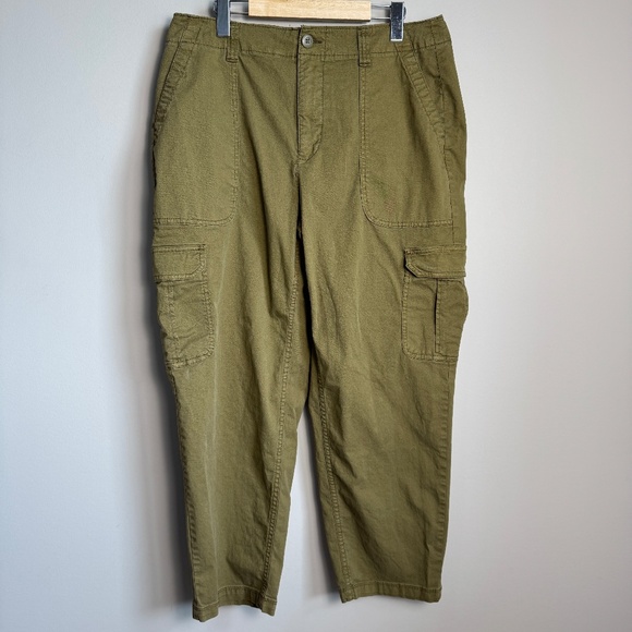 Old Navy Women's High Waist OG Chino Cargo Pants Satin Moss Large Stretch Casual - Picture 1 of 15